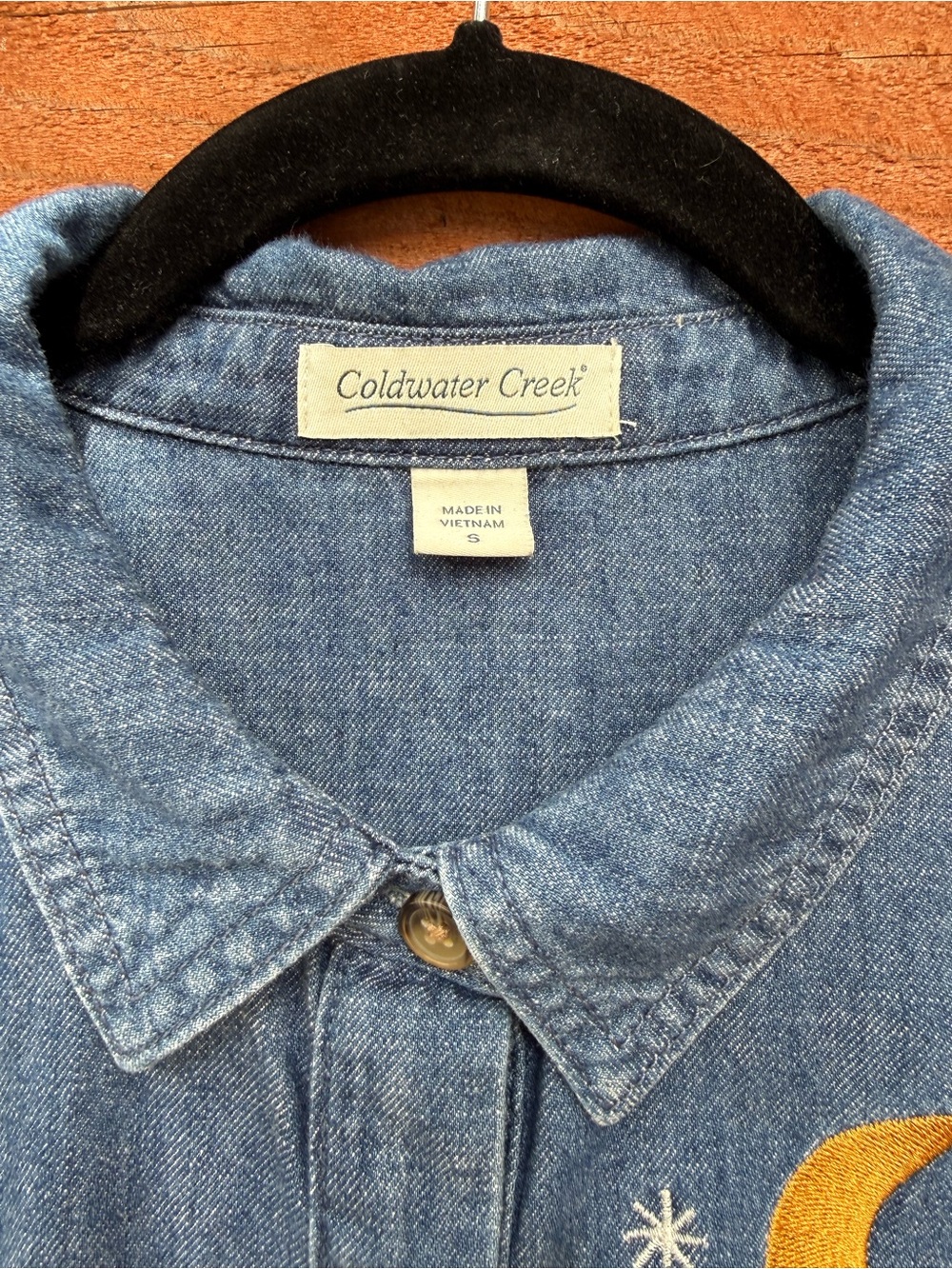 90s Fall Embroidered Denim Button-Up - Picture 3 of 5